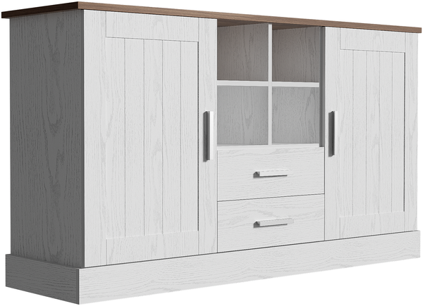 Merax Sideboard 140 x 40 x 79,5 cm, weiße und braune Holzmaserung - 2 Türen, 2 Schubladen Bild 9