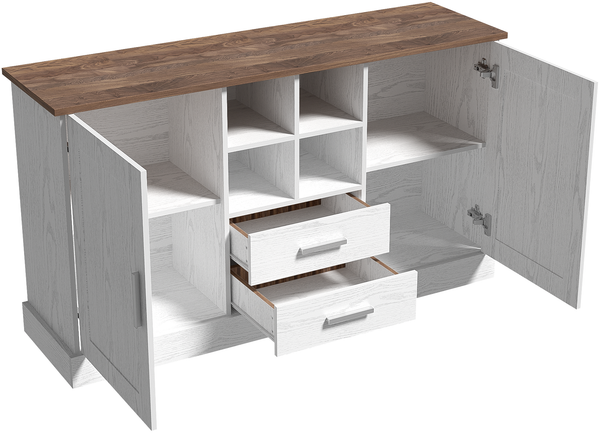 Merax Sideboard 140 x 40 x 79,5 cm, weiße und braune Holzmaserung - 2 Türen, 2 Schubladen Bild 8
