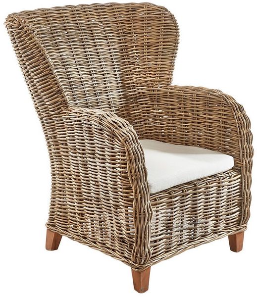 Kobolo Rattanstuhl Rattansessel Stuhl Esszimmerstuhl TOSCANO mit Sitzkissen (Einzelstück, 1 St), Stuhl Armlehnen Esszimmerstuhl 98 cm hoch