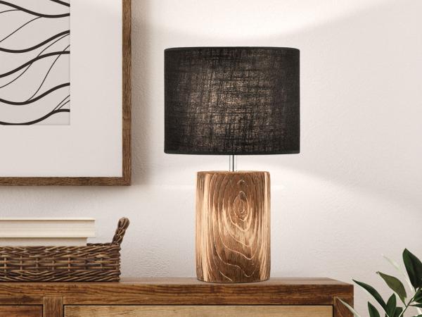 FISCHER & HONSEL LED Nachttischlampe, Dimmfunktion, LED wechselbar, Warmweiß, mit Beton-Fuß Holz-Optik & Landhausstil Leinen-Schirm Grau, 43cm groß