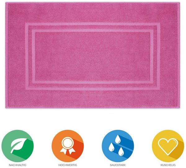 Lavea Badematte Bali, Höhe 3 mm, rutschhemmend, beidseitig nutzbar, strapazierfähig, fußbodenheizungsgeeignet, waschbar, schnell trocknend, Bio-Baumwolle, rechteckig, hochwertiger und nachhaltiger Premium Duschvorleger – saugstarke Faser
