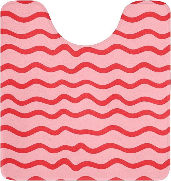 OnlyWow WC-Vorleger Verspielt - Muster - Rot, Höhe 10 mm, Polyester, U-Form, Vorleger mit Ausschnitt, Toilettenvorleger, Toilettenteppich