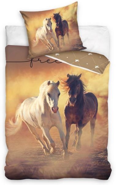 MTOnlinehandel Bettwäsche Pferde 135x200 + 80x80 cm, 100 % Baumwolle, Renforcé, 2 teilig