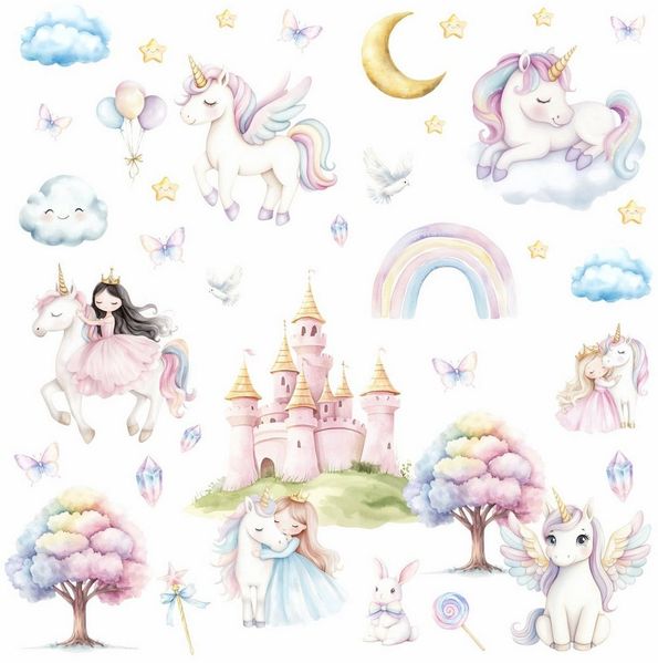 nikima Wandtattoo 273 Wandtattoo Einhorn Schloss Prinzessin