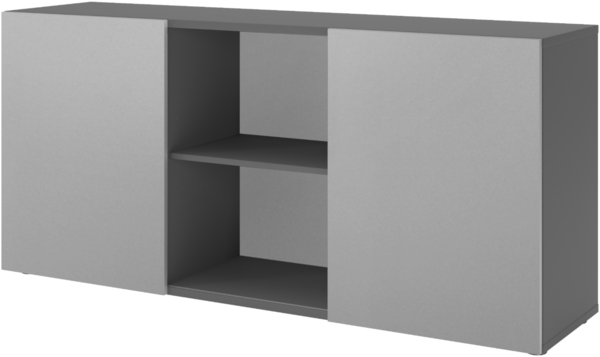 bümö Schwebetürenschrank, Sideboard Graphit/Silber - Büromöbel Sideboard Holz 160cm breit, 42cm schmal, Büro Schrank mit Schwebetür für Flur oder als Wohnzimmer-Kommode, 1780-G-S