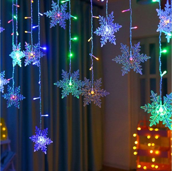 Merry 2024 Lichternetz LED Lichterkette Lichtervorhang,1.8M 96 LEDS Schneeflocke Fenster, Weihnachtsdeko,LED Vorhang Licht für Innen Außen Fensterdeko Halloween