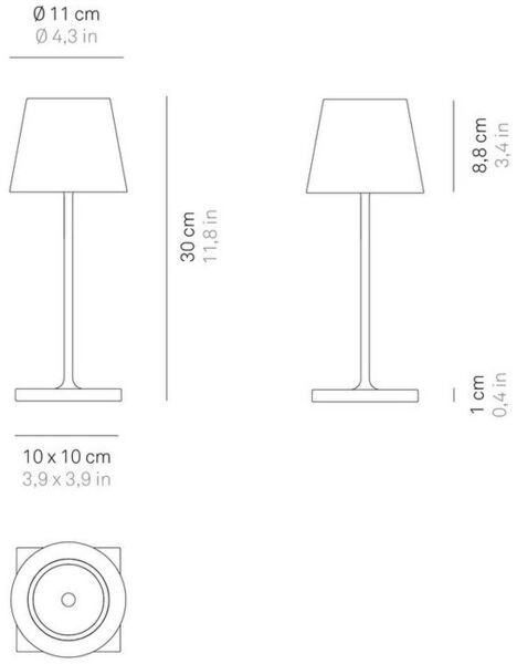 Zafferano Poldina Pro Mini Kabellose LED-Tischlampe Wiederaufladbar Touch-Dimmer 2700-3000K - Kabelloses Aufladen, IP65 Innen/Außeneinsatz, Lange Lebensdauer, Aluminium, H30cm, Sand