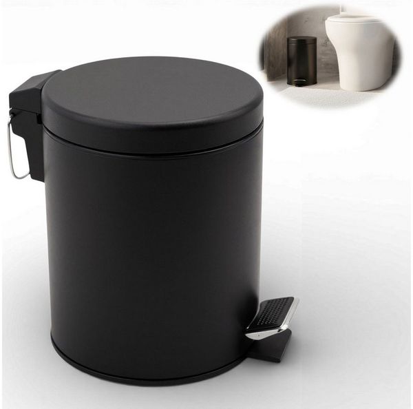 LS-LebenStil Kosmetikeimer Edelstahl Tretmülleimer Papierkorb 3L Schwarz Rund mit Deckel Fußpedal, Kosmetik-Mülleimer Treteimer Bad Badezimmer Küche Mülleimer