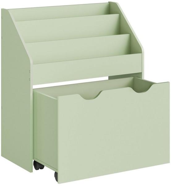 Songmics Bücherregal für Kinder, mit 3 Regalebenen und Aufbewahrungsbox auf Rollen, MDF Lorbeergrün, 29,5 x 62,5 x 70 cm