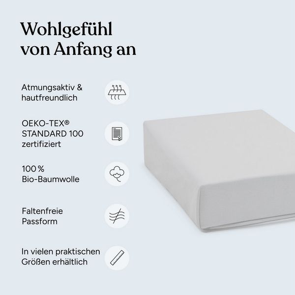 Ehrenkind Spannbettlaken für Babybett & Kinderbett, 100% Bio-Baumwolle, atmungsaktiv, Spannbettlaken 60x120 cm, Bettlaken 60x120