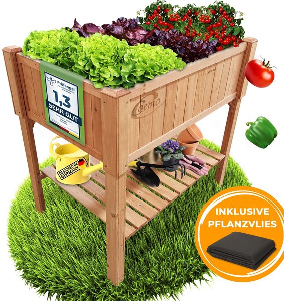 Coemo Hochbeet Kräuterbeet Holz mit Pflanzfolie 90 x 40 x 90 cm