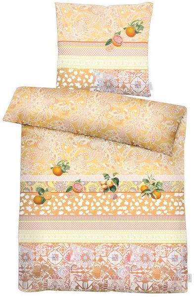APELT Bettwäsche Aurora, Satin (Bio-Baumwolle), Paisley Design mit Streifen und Orangen