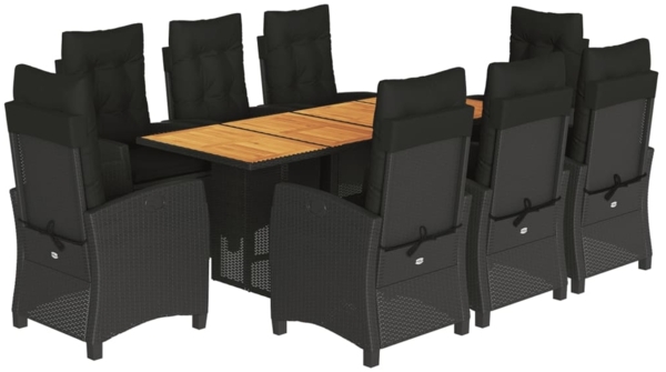 vidaXL 9-tlg. Garten-Essgruppe mit Kissen Schwarz Poly Rattan 3212708