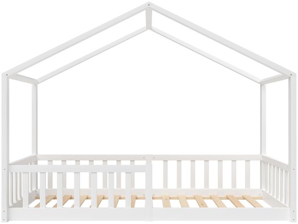 Bellabino 'Bia' Hausbett 80x160 cm, weiß, Kiefer Massivholz, Bodenbett in Hausoptik, Montessori Kinderbett mit Rausfallschutz und Lattenrost Bild 13