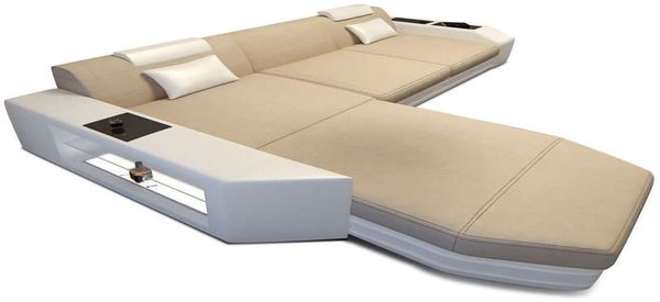 Ecksofa Prato L Form aus Stoff - Mikrofaserstoff - elfenbein-weiß - Links