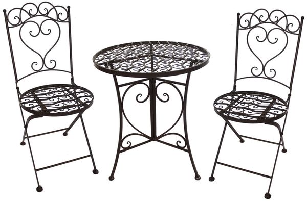 HTI-Living Sitzgruppe Gartentisch mit 2 Stühlen Curly Braun, (Set, 3-tlg, 1x Tisch und 2x Stühle), Sitzgruppe Metall Garten Nostalgisch