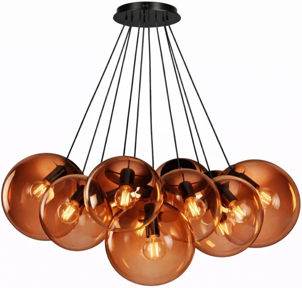 s.luce Orb Cluster Glas-Pendelampe 13-flammig 13x30cm Braun, Schwarz