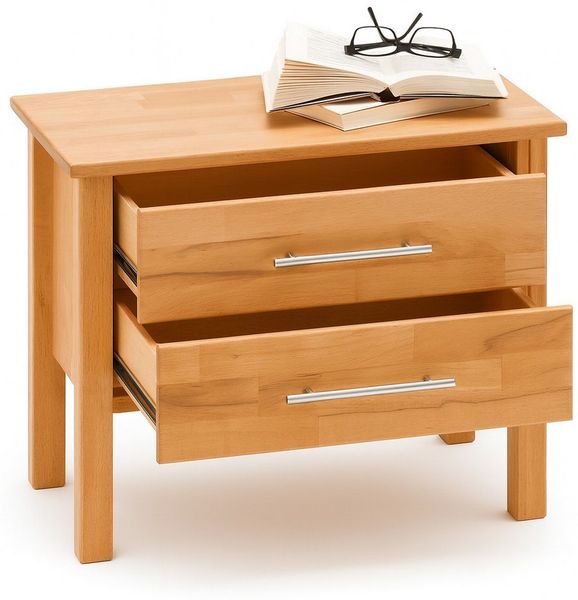 bv-vertrieb Nachtschrank Nachtkonsole Kernbuche Nachtschrank Schubladen auf Metallschiene #2675