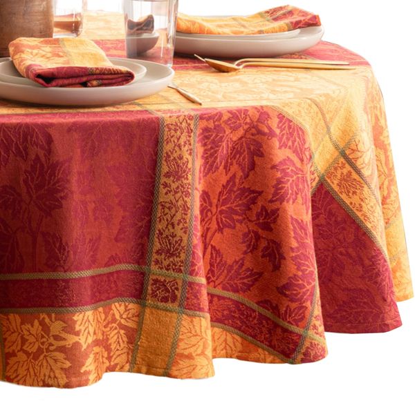 Elrene Home Fashions Tischdecke, Ahornholz-Blatt, Jacquard, Herbst, Ernte, Erntedankfest, Baumwolle, rund, 178x177,8 cm
