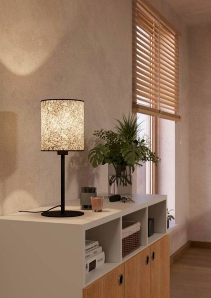 EGLO Tischleuchte BUTTERBURN Tischlampe, Stahl und Textil, Nachttischlampe, E27, Lampe, Ein-/Ausschalter, ohne Leuchtmittel, BUTTERBURN, Schwarz, Grün, Beige, H47,5 x Ø18 cm, IP20