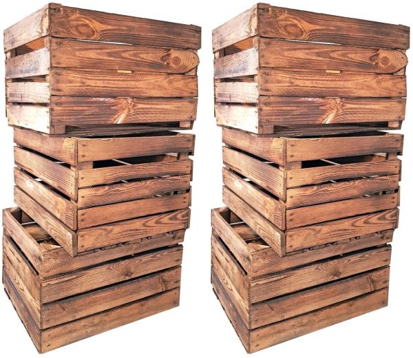 Obstkisten 6er Set Vintage Geflammt 50 x 40 x 30cm