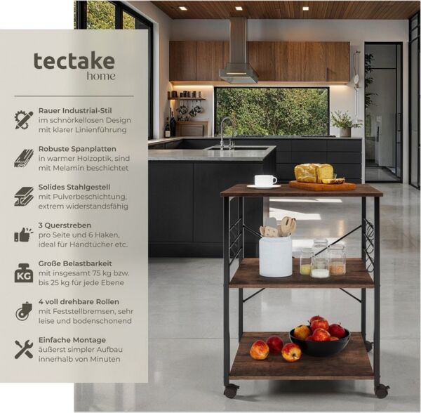 tectake Servierwagen Rugby, Industrial Style