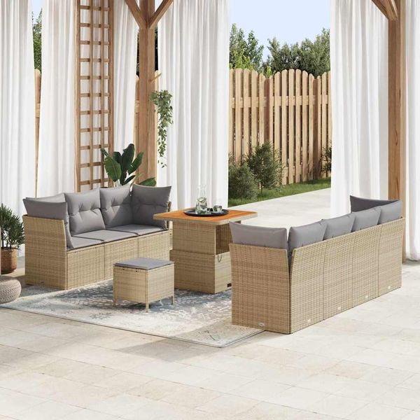 vidaXL Garten-Sofa-Set mit Kissen 10 pcs Beige und Hellgrau 3363397