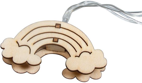 Rayher 69235159 LED-Lichterkette m. Holz-Regenbögen, lichtgelb, 175 cm, 10 LED's, Batterie m.Timerfunktion, natur, Normal