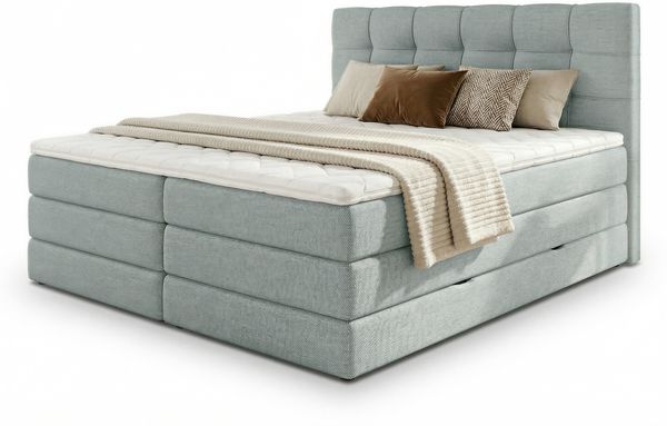 Boxspringbett Best XL mit 2 Bettkästen und Topper, mit Taschenfederkern- und Bonellfederkernmatratze, Doppelbett, Polsterbett aus Webstoff mit Stauraum (Blau (Vidar 83), 140 x 200 cm) Bild 2