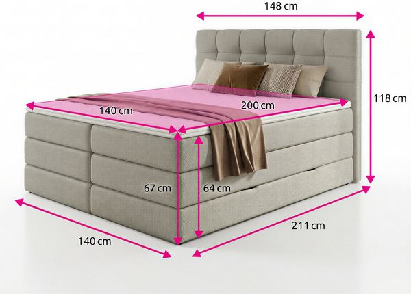 Boxspringbett Best XL mit 2 Bettkästen und Topper, mit Taschenfederkern- und Bonellfederkernmatratze, Doppelbett, Polsterbett aus Webstoff mit Stauraum (Blau (Vidar 83), 140 x 200 cm) Bild 4