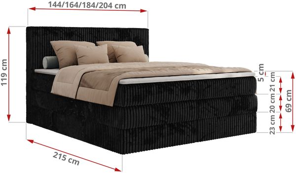 Boxspringbett, Doppelbett mit zwei Bettkästen und Multipocket-Matratze, Cord Bett - TILIANO KING - 180 x 200 cm - Schwarz Cord - H3 Bild 6