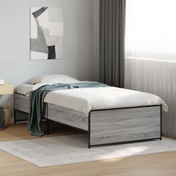 vidaXL Bettgestell Grau Sonoma 75x190 cm Holzwerkstoff und Metall 845254