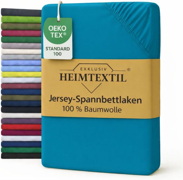 EXKLUSIV HEIMTEXTIL Jersey Spannbettlaken Premium 160 x 200 cm Türkis 100% Baumwolle Öko - Tex Zertifiziert Bed-Sheet Bettlaken Spannbetttuch Topper Leinentuch