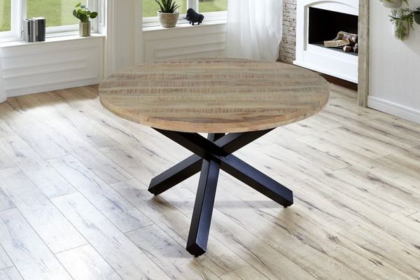 SAM® Esstisch Runi, Mangoholz im Used-Look, runde Tischplatte (50mm), Stern-Gestell