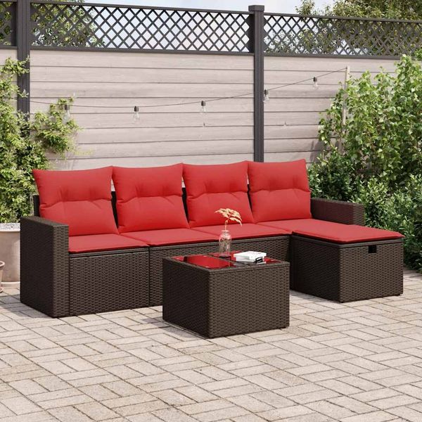 vidaXL 6-tlg. Garten-Sofagarnitur mit Kissen Braun Poly Rattan 3325380
