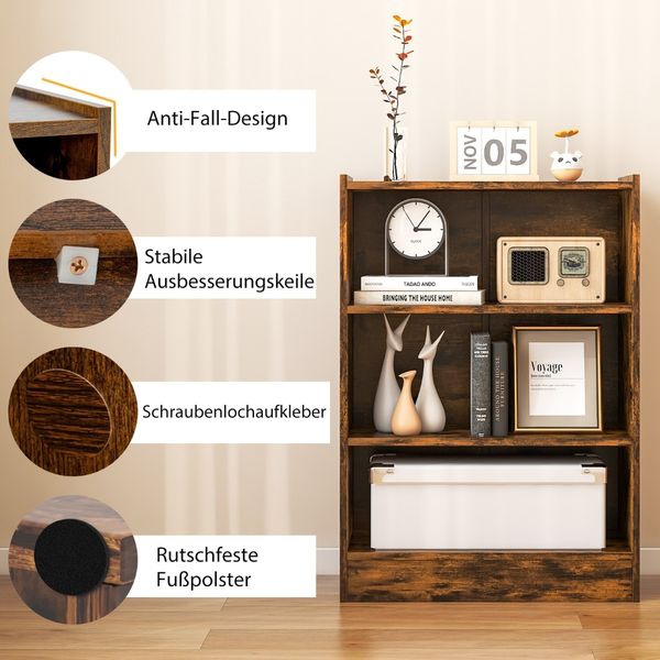 3-stöckiges Bücherregal offenes Ablageregal moderner Schrank 50 x 30 x 75 cm Braun