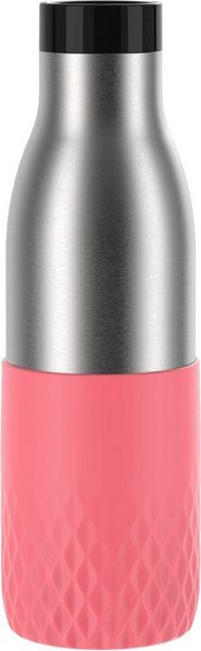 Emsa 'Bludrop Sleeve' Trinkflasche mit Quick-Press Verschluss, Edelstahl Koralle, 0,5l