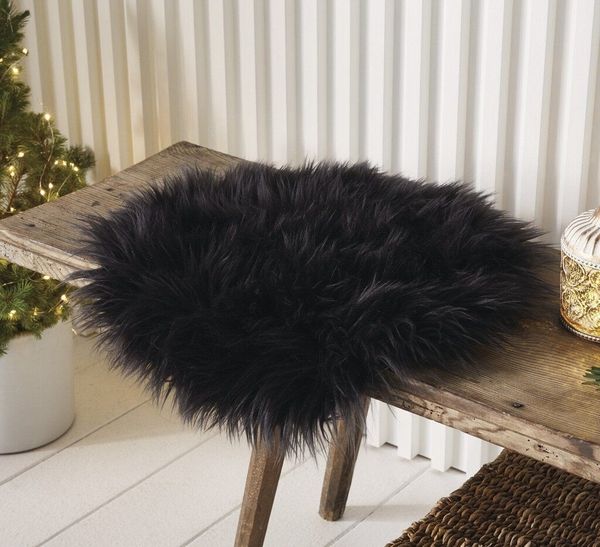 Home-trends24. de Sitzkissen Deokofell Schwarz Sitzkissen Fell Rund 40 cm Kissen