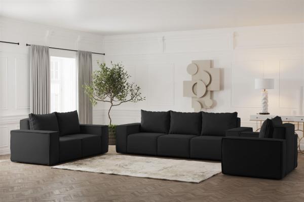 Sofaset Designersofa ESTELLE 3-2-1 in Stoff Opera Velvet Schwarz