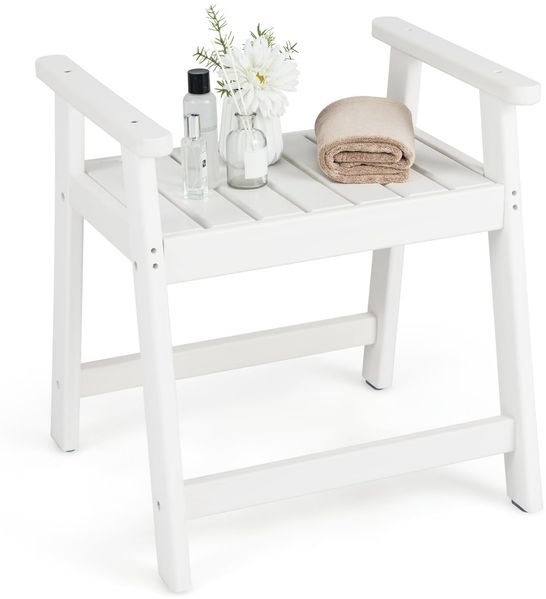 Duschbank mit Armlehnen Spa-Sitz Badhocker für die Dusche wasserdichte Badezimmerbank Weiß 58 x 52 x 61,5 cm