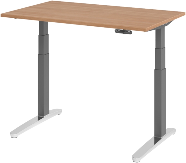 bümö elektrisch höhenverstellbarer Schreibtisch 120x80 cm mit Memory-Steuerung - Design Schreibtisch höhenverstellbar elektrisch, elektrischer Schreibtisch Nussbaum, Gestell graphit/alu, XBHM12-N-GC