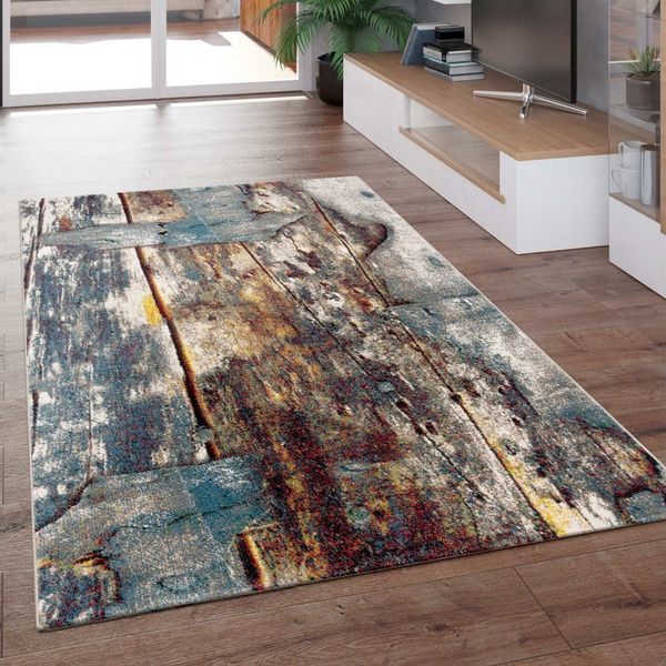 KADIMA DESIGN Teppich Holzdielen-Optik Wohnzimmer schmutzabweisend Teppich Kurzflor, Rechteckig, Höhe: 17 mm, Florhöhe: 13 mm, 100% Polypropylen, Rechteckig, 120x170cm, Mehrfarbig