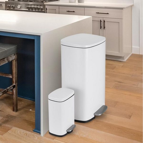 TLGREEN Mülleimer 50l + 5L,2er Set Abfalleimer aus Stahl mit Softclose Deckel, Abnehmbarer Inneneimer, Geruch isolieren,für Küche, Badezimmer, Büro