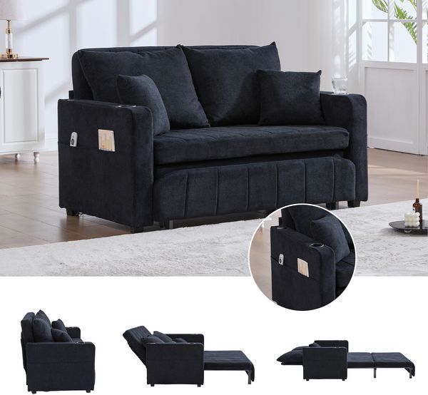Multifunktionales Stoffsofa Klappbares Ausziehsofa Kleines Wohnzimmersofa mit zwei Funktionen Abnehmbar und waschbar Mit Aufbewahrungstasche Mit USB-Ladefunktion Mit Becherhalter