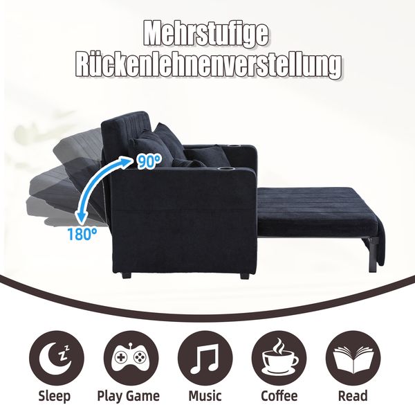 Multifunktionales Stoffsofa Klappbares Ausziehsofa Kleines Wohnzimmersofa mit zwei Funktionen Abnehmbar und waschbar Mit Aufbewahrungstasche Mit USB-Ladefunktion Mit Becherhalter Bild 8