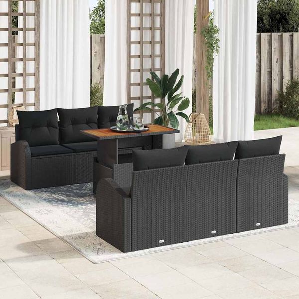 vidaXL Garten-Sofa-Set mit Kissen 7 pcs Schwarz 3349533