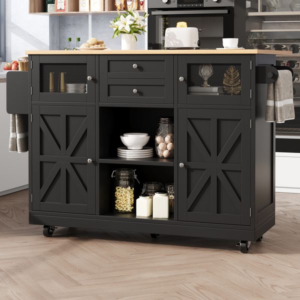 Kücheninsel MDF mit klappbarer Arbeitsplatte & Rollen, 140x40/70x93,5 cm, Schwarz