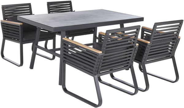 Beliani 'CANETTO' Gartentisch Set, Metall schwarz, 150x90x76 cm