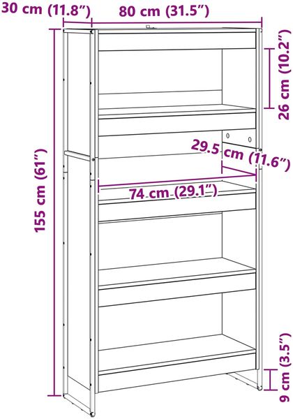 vidaXL Bücherregal 80 x 30 x 155 cm Holzwerkstoff Altholz 3403008 Bild 11