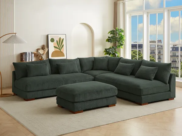 Vente-unique - SPERONE Sofa SamtStoff Grün - B 77 cm275 cm x H 47 cm85 cm x L 102 cm275 cm